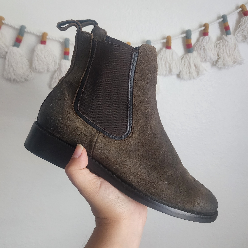 Thursday Boot Company Duchess Leather Pull On Boots Dark Olive Suede New 7.5